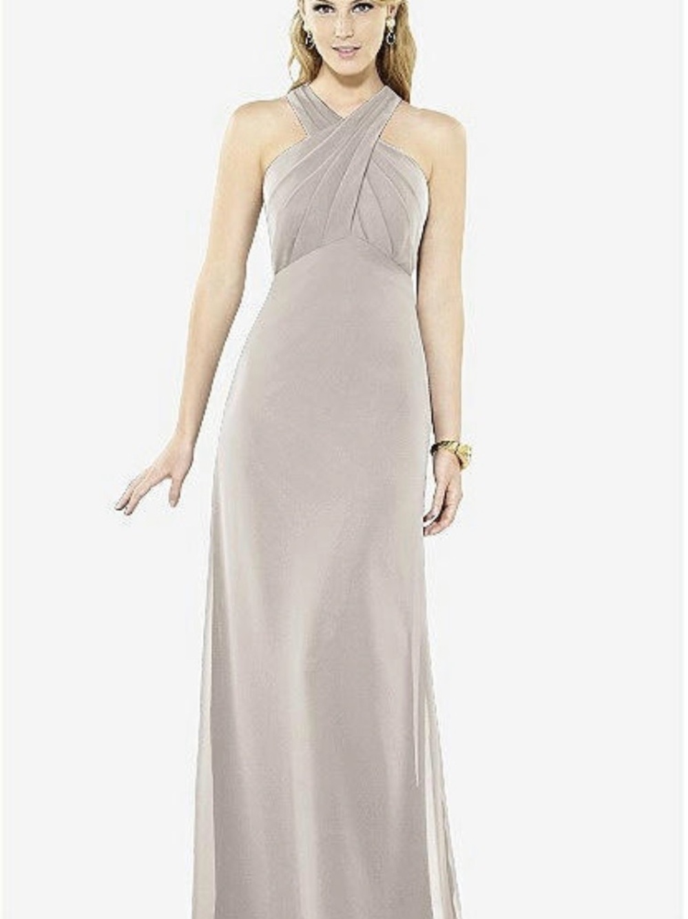 Sleeveless Crisscross Halter Evening Dress in Light Taupe Size 6